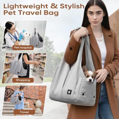 Dog Purse Carrier for Small Dogs, Cats, and Puppies – Soft-Sided Travel Pet Tote Bag with 4 Large Pockets, Foldable, Lightweight, Fits Pets up to 15 lbs, for Travel, Outings (Grey) - Image 5