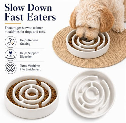 Ceramic Slow Feeder Dog Bowl 1.5 Cup Puzzle Dish for Small Medium Dogs - Image 5