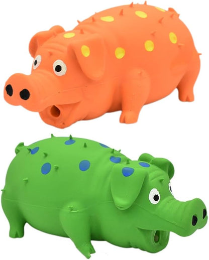 Squeaky Pig Dog Toys, 2 Pack Grunting Pig Dog Toy That Oinks Grunts for Small Medium Large Dogs, Grunting Pig Sound Play Dog Toy(Green,Orange)