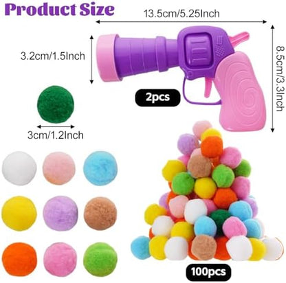 2Pcs Cat Ball Launchers with 100Pcs Pom Pom Balls Cat Interactive Soft Ball Toy Interactive Pet Toys Launcher for Cats Indoor Play - Image 2