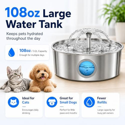 Cat Water Fountain, 3.2L 108Oz Stainless Steel Pet Fountain, 12 Filters - Image 4