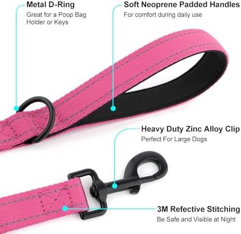 Heavy Duty Double Handle Dog Leash 6 ft Long for Total Control, Padded 2 Handle, Reflective Training Lead for Medium Large Dogs (Pink, 6 FT) - Image 5