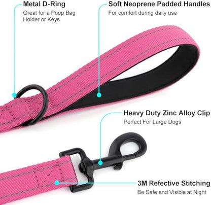 Heavy Duty Double Handle Dog Leash 6 ft Long for Total Control, Padded 2 Handle, Reflective Training Lead for Medium Large Dogs (Pink, 6 FT) - Image 5
