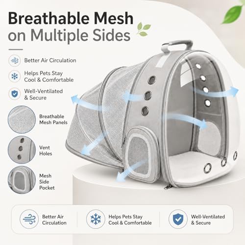 Expandable Cat Carrier Backpack with Bubble Window, Grey - Image 4