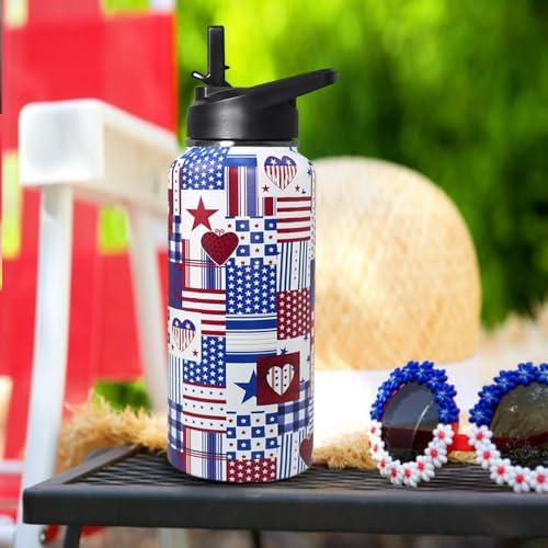 32oz American Flag Flip Stainless Insulated Aater Water Bottle with Straw,4th of July Gym Hiking Sports Coffee Mug Cup Water Bottles,Patriotic Military Gifts For Veterans, Police - Image 6