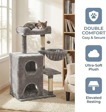 Fansafurn Cat Tree Tower for Indoor Cats, 36-inch Adult Cat Tree House for Large Adult Cats with Steps, Scratching Post, 2 Cat Condo, Dangling Toys, Light Grey - Image 6