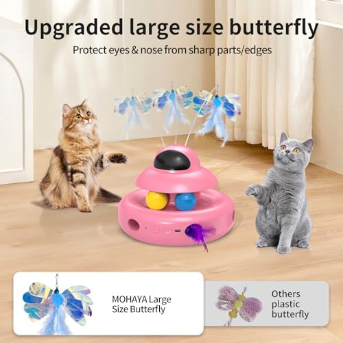 MOHAYA Automatic Cat Toys,4-in-1 InteractiveCat Toys for Bored Indoor Adult Cats, Electric Flying Butterfly,Rechargeable Moving Ambush Feather,Pink Kitter Toy Track Balls - Image 5