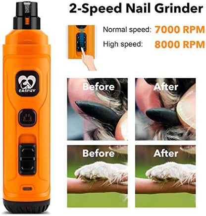 Casfuy Dog Nail Grinder with 2 LED Light - New Version 2-Speed Powerful Electric Pet Nail Trimmer Professional Quiet Painless Paws Grooming & Smoothing for Small Medium Large Dogs and Cats (Orange) - Image 5