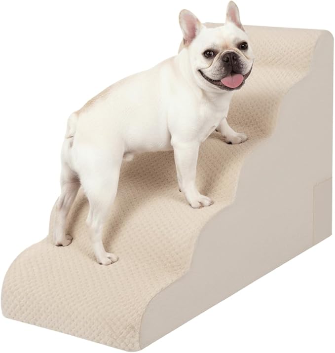 Dog Stairs for Medium Dogs 22" H, 5-Step Dog Steps Ramp for High Beds and Couch with Anti-Slip Washable Cover and Durable High Density Foam, Beige