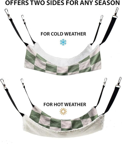WIRESTER Reversible Cat Hanging Hammock 22.8 x 18.9 Inch, Pet Cage Hammock Bed with Adjustable Straps, Soft Sleeping Hammock for Cat, Ferret, Puppy Dog, Rabbit, Small Animals - Sage Green Checkerboard