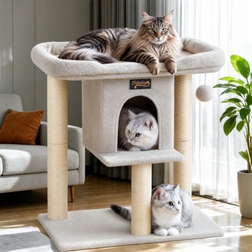 Cat Tree Tower Scratching Post for Indoor Large Adult Cats with Perch Bed by FeliskynCatTreeTower