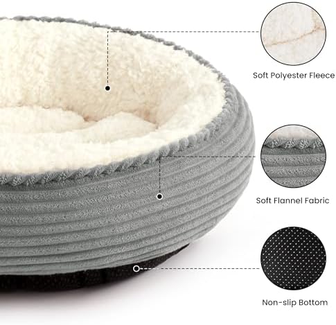 Love's cabin Round Donut Cat and Dog Cushion Bed, 20in Pet Bed for Cats or Small Dogs, Anti-Slip & Water-Resistant Bottom, Super Soft Durable Fabric Pet beds, Washable Luxury Cat Dog Bed Stripe Grey - Image 2