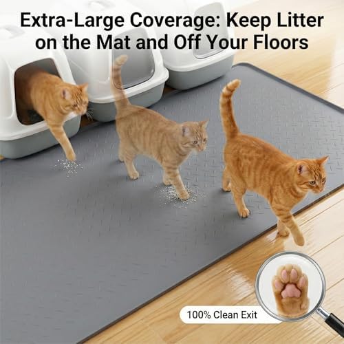 XL Cat Litter Mat: Premium Silicone Waterproof Litter Box Mat with 0.63" High Raised Edges - Non-Slip, Easy to Clean, Soft on Paws Floor Protector for Scatter Control - Image 2