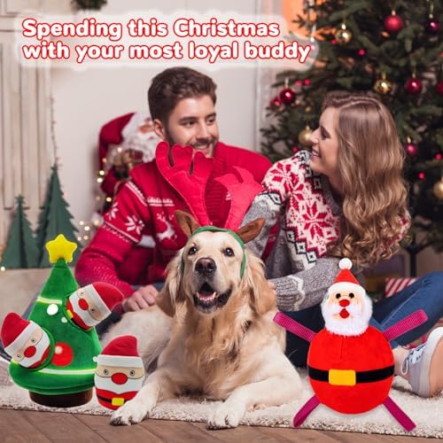 lilfrd Christmas Dog Toys, 4 Pack Santa Xmas Tree Hide & Seek Squeaky Toy - Image 6