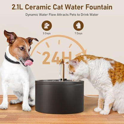 DOOOB Ceramic Cat Water Fountain, Ceramic Cat Fountain with Copper Spout - Image 5