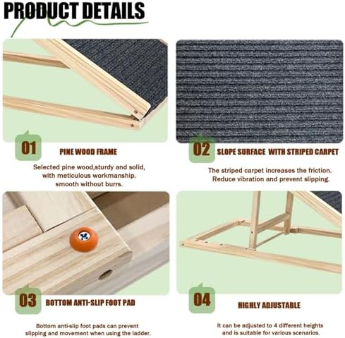 Dog Ramp for Bed,Pet Ramp for Small Dogs to Get on Bed,Couch,Car, Non-Slip Rubber Surface,16" Wide Hold up to 80lb, Adjustable Foldable Dog Ramp (Natural,16" Wide) - Image 6