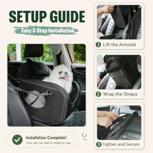 Center Console Dog Car Seat for Small Dogs & Cats Under 15lbs Black - Image 5