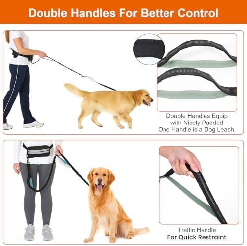Hand Free Dog Leash with Pouch, Dog Walking Belt Retractable Leash for 2 Dogs with Dual Handles for Running Walking Jogging Pet Belt - Image 6