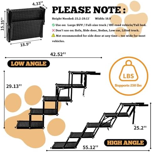 Extra Wide Dog Stairs for Car, 5-Step Pet Stairs for Senior & Large Dogs - Image 2