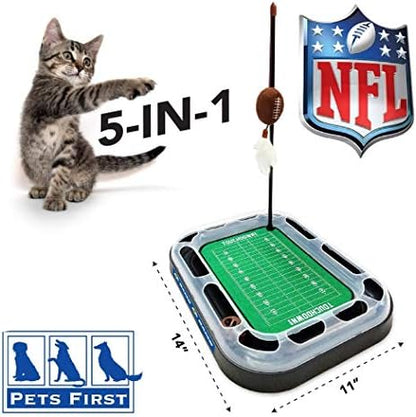 Pets First Cat Ball Track Toy Los Angeles RAMS Football Field CAT Scratcher Toy with Catnip Filled Plush Football Toy&Feather Cat Toy Hanging, Jingle Bell Interactive Ball Cat Chasing 5-in-1 Kitty Toy - Image 3