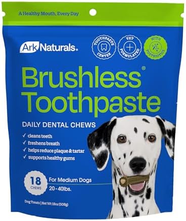 Ark Naturals Brushless Toothpaste Dog Dental Chews - Medium Breeds (18 ct) by ARKNATURALS