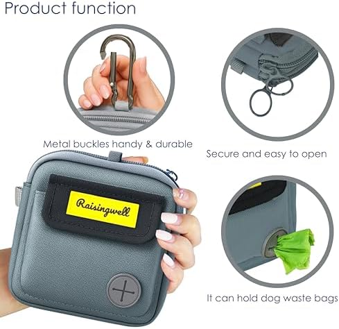 Raisingwell Dog Treat Pouch for Pet Walking and Training with Clicker Poop Bags and Three Bags Design Small Fanny Zipper Pack Holder for Puppy Snack Dispenser Kit for Leash and Outdoor Use (Gray) - Image 4