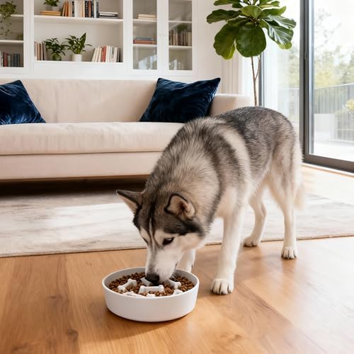 Ceramic Slow Feeder Dog Bowls, Ceramic Slow Feeder Maze Dog Food Bowl, Slow Eating Dog Bowl and Slow Feeder Dog Bowl Anti-Choking for Daily Pet Feeding （White Bone） - Image 6