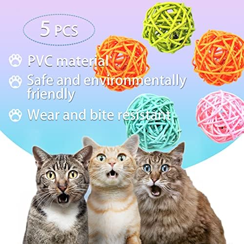 Andiker Cat Balls, 5pcs Colorful and Build-in Bell Cat Sound Ball Toy Bird Toys Natural Play Balls Parrot Gnawing Toy Chew and Chase Cat Toys for Indoor Cats to Keep Fit and Active (Bell Ball) - Image 4