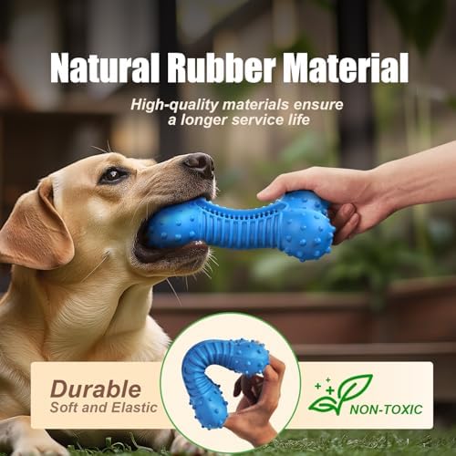 Dog toys for Aggressive Chewers Rubber- This Large, Tough and Heavy Bone with Natural Bacon Flavor are Excellent Dog Chew Toys for Large Dogs to Care Their Teeth Dental, Relief Boredom, Blue - Image 5