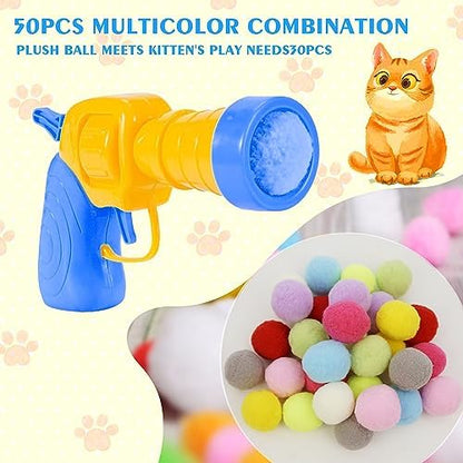 Mewlmart Interactive Cat Toys Cat Ball Launchers Enrichment Toys Pom Pom Balls50 Balls 1.2IN - Image 4