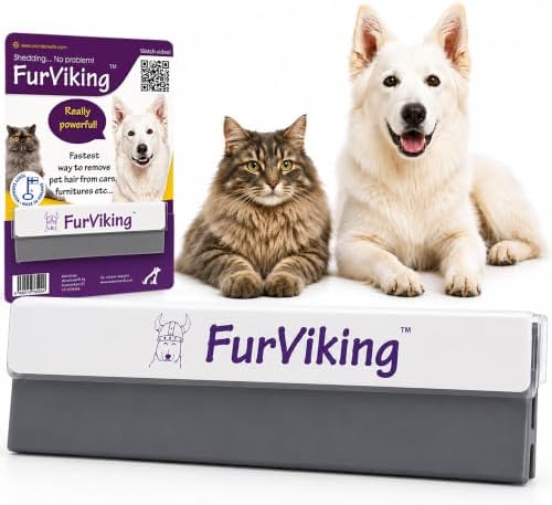 FurViking Pet Hair Remover 3.7” – Dog & Cat Hair Remover for Car, Couch, Carpet, Bed & Furniture – Reusable Dual-Blade Fur Scraper for Fabrics, Upholstery & Auto Interior by FurViking