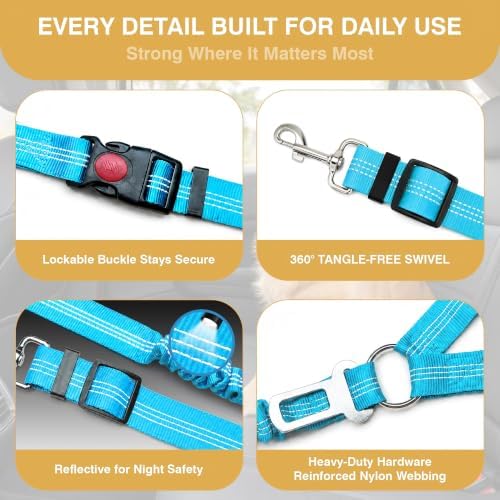 Dog Seat Belt for Car 2 Pack, 3-in-1 Adjustable-Length Bungee Tether - Image 5