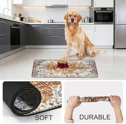 Cat Food Mat Pet Feeding Mats Dog Bowls Mat Cat Water Mat 12x20 Inch Boho3 - Image 7