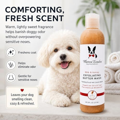 Warren London Exfoliating Butter Wash Dog Shampoo – Milk & Honey, 8 oz | Cleansing, Conditioning & Exfoliating Shampoo with Jojoba Beads for Dry Skin, Flakes, Soft Coat & Shine | Made in USA - Image 5