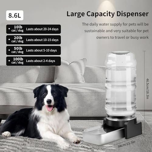 Marchul 2.3 Gallon Dog Water Dispenser, Large Dog Water Dispenser with Placemat and Stainless Steel Bowl, Automatic Gravity Pet Bowl for Dogs Medium to Large (8.6L + 3 Filters + Mat) - Image 2