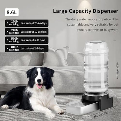 Marchul 2.3 Gallon Dog Water Dispenser, Large Dog Water Dispenser with Placemat and Stainless Steel Bowl, Automatic Gravity Pet Bowl for Dogs Medium to Large (8.6L + 3 Filters + Mat) - Image 2
