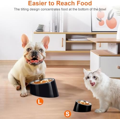 Tilted Dog Bowl Non-Slip & Non-Spill Pet Feeder with Elevated Detachable Melamine Stand, Easy to Get Food Dog Dish, M/180ml Black - Image 5