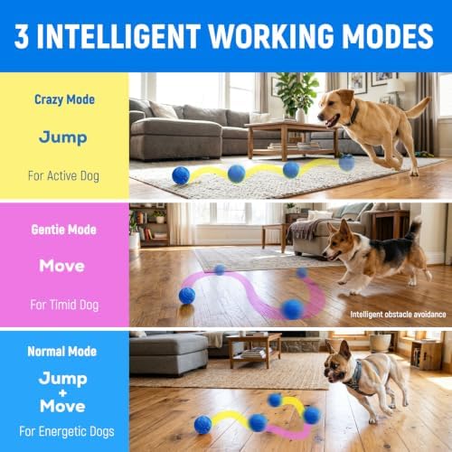 Interactive Dog Ball Toys - Automatic Moving, Bouncing Chew Toys, Wicked Balls with 3 Modes, E-TPU Vibrating Dog Ball for Small/Medium/Large Dogs, Birthday Gifts for Dogs(Blue) - Image 3