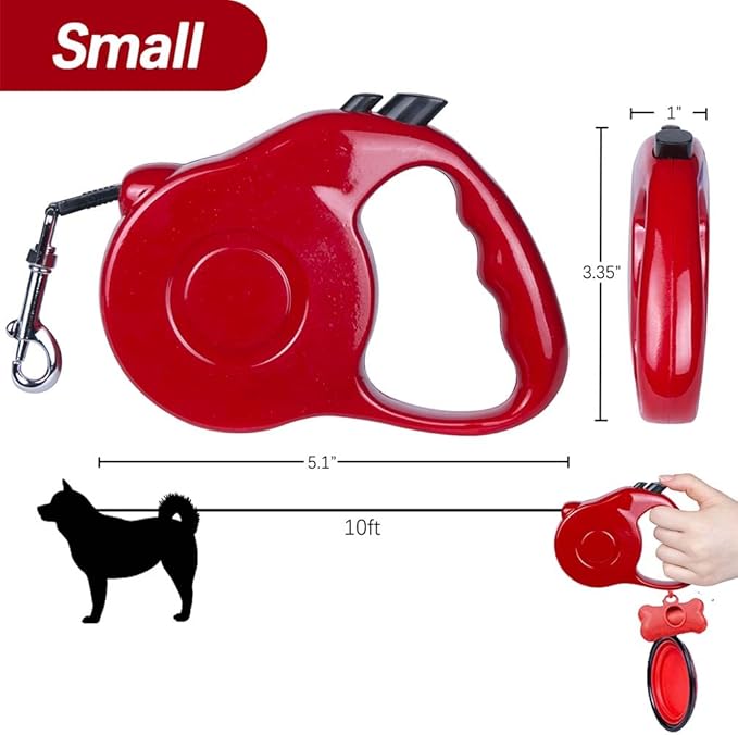 Retractable Dog Leash 10ft, Tangle-Free Expandable Leash for Small Dogs Up to 22lbs, Easy-Adjust Lock & Anti-Slip Handle for Safe Walks