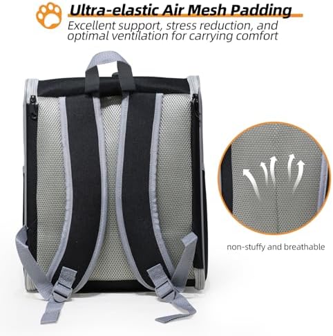 Cat Carrier Backpack with Reflector with Safety Leash Up to 15Lbs,Pet Carrier for Small Dogs and Medium Cats Kitten Puppy Bunny,Foldable Small Medium Dog Travel Carrier Backpack,Black - Image 4