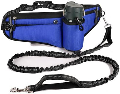 Hands Free Dog Leash Waist Belt, Heavy Waterproof Wear-Resistant Fabric, Built-in Storage Bag, Night Reflective Design, Anti-Pull Bungee Running Leash for Medium and Large Dogs (Blue) by BarkBot