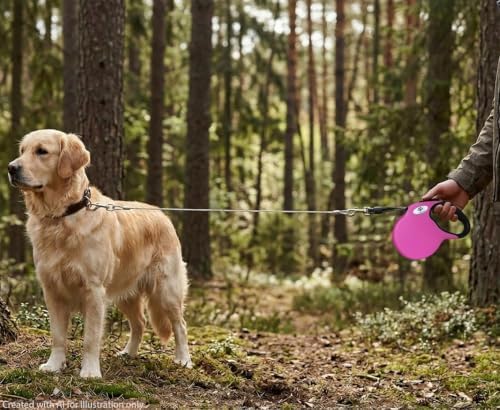 16ft Retractable Dog Leash for Large Breed Dogs up to 110 lbs with a Detachable Chew Proof Extender Wire Ropes (Pink L) - Image 3