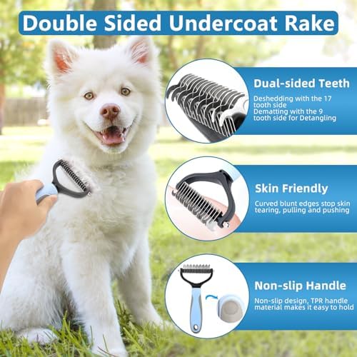 Dog Brush Dog Grooming Kit 6PCS Dog Brush for Shedding-Dog Brushes for Grooming, Dematting Comb for Dogs, Cat Nail Clipper with Nail File, Flea Comb, Bath Brush(Blue) - Image 4