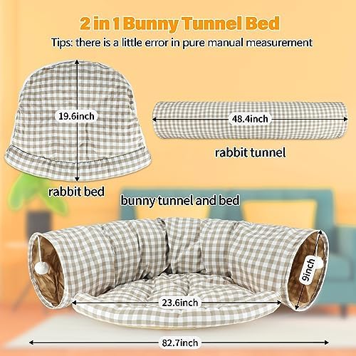 BWOGUE Bunny Tunnel Bed, 2-in-1 Collapsible Rabbit Tunnel Hideout with Mat - Image 2