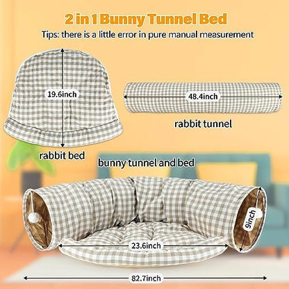 BWOGUE Bunny Tunnel Bed, 2-in-1 Collapsible Rabbit Tunnel Hideout with Mat - Image 2