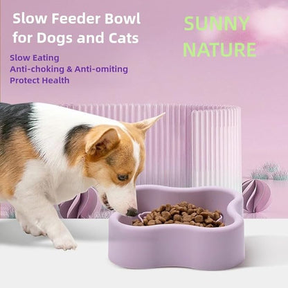 Silicone Slow Feeder Dog Bowl, Non-Slip Pet Food Bowl for Small & Medium Dogs Cats, Interactive Slow Eating Bowl, Puzzle Toy for Pets Food Training, Healthy Eating Aid, Anti-Choking