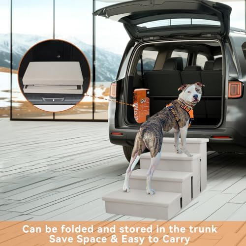 Zerbuger Dog Stairs with Storage, Beige 4 Steps Dog Ramp with Condo for Bed - Image 6