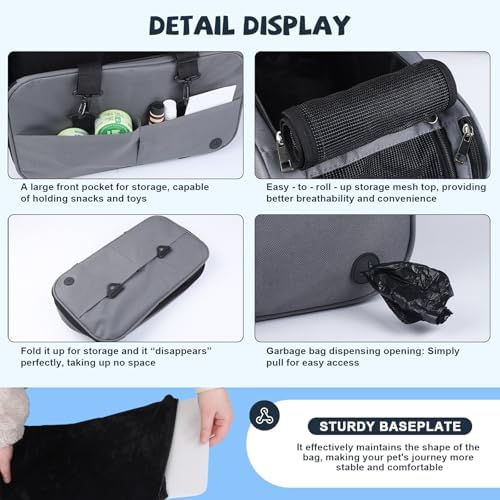 Center Console Dog Car Seat for Small Dogs,Dog Booster Car Seat with Safety Belt and Pockets,Portable Pet Armrest for Puppy Cat Under 13 lbs (Grey) - Image 5