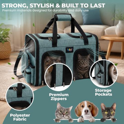 Premium Double Pet Carrier – Spacious 2-in-1 Travel Bag for 2 Cats or Small Dogs, with Divider, Breathable Mesh, Soft-Sided, Foldable Design - Image 3