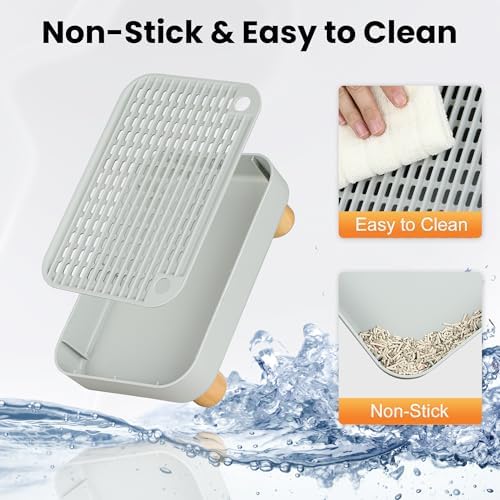 Litter Box Step, Litter Box Ramp/Catcher with Wooden Base, Anti-Tracking & Easy to Clean, Ideal for Small & Elderly Cats 11.8"x7.9"x3.6" (Gray) - Image 6
